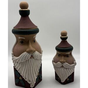 2- VTG Ceramic Santa handpainted candle holder decoration signed 1998 Christmas